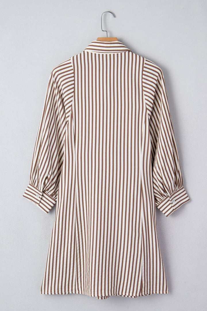Knot Waist Puff Sleeve Button Down Mini Shirt Dress