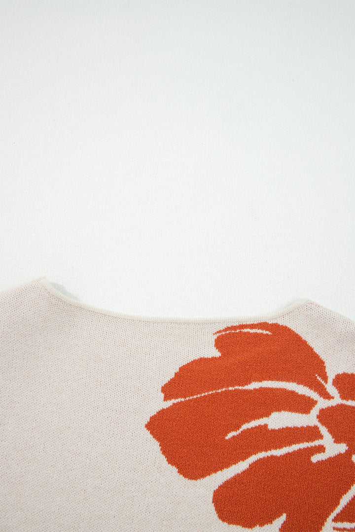 Bold Flower Pattern Wide Sleeve Baggy Sweater