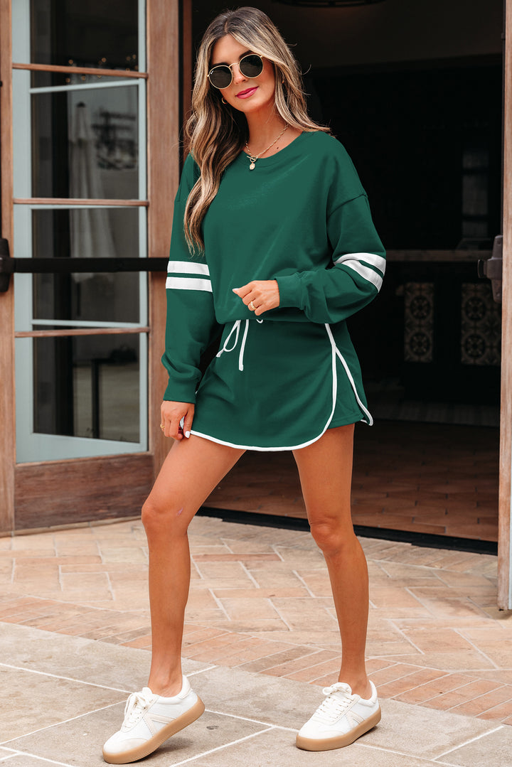 Evergreen Varsity Stripe Detail Pullover Mini Skort Set