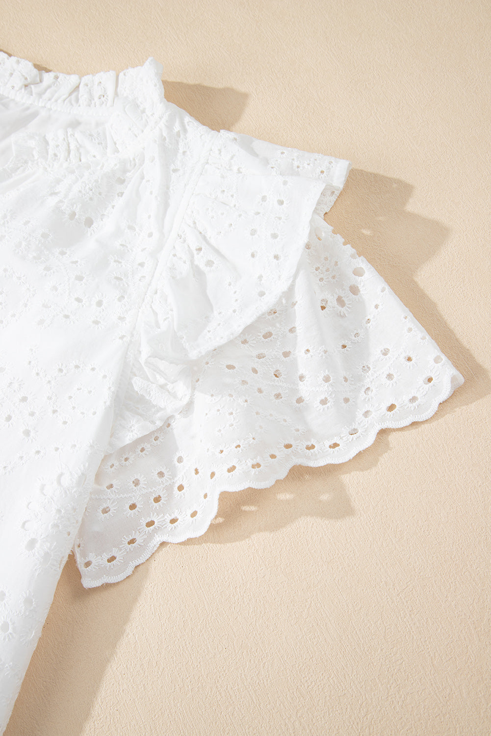 broderie anglaise ruffle short sleeve blouse