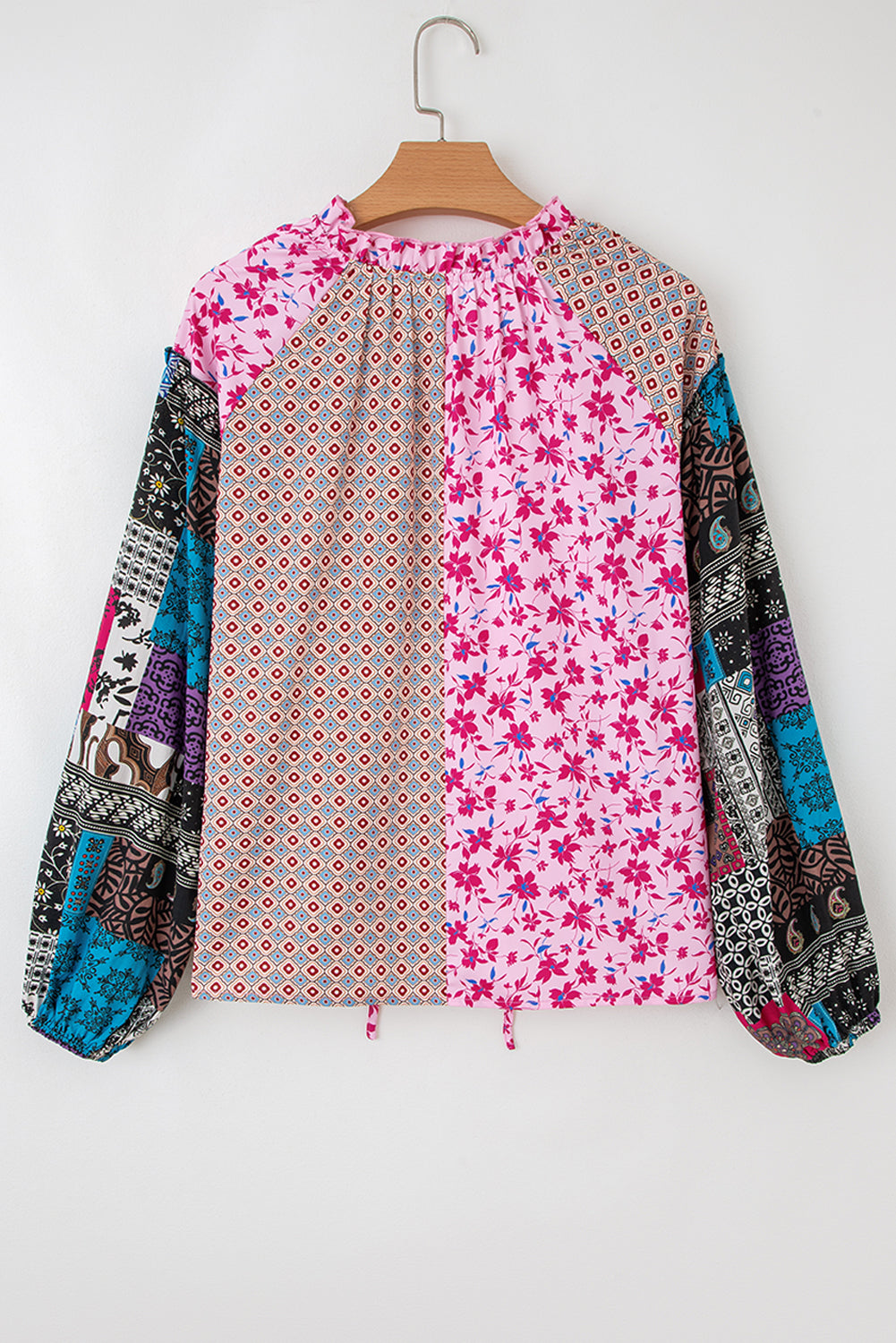 Boho Mixed Floral Drop Shoulder Bubble Sleeve Blouse