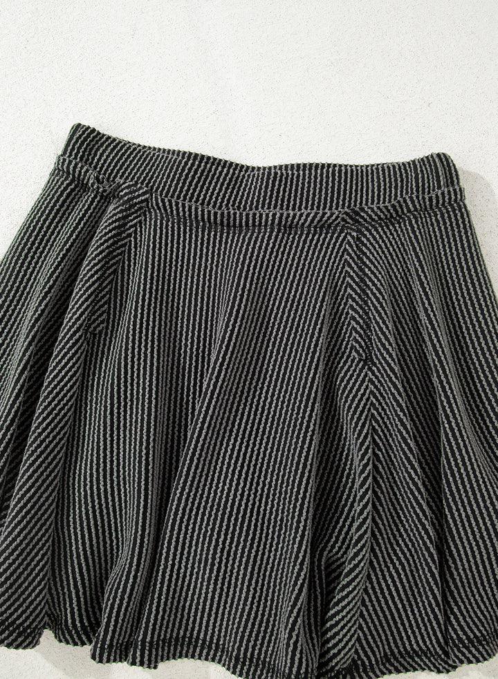 Dark Grey Corded Top High Waist Ruffled Mini Skort Set