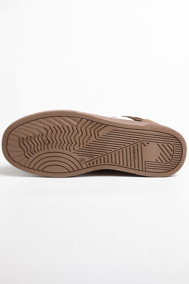 Textured Woven PU Leather Leopard Patchwork Flat Sneakers