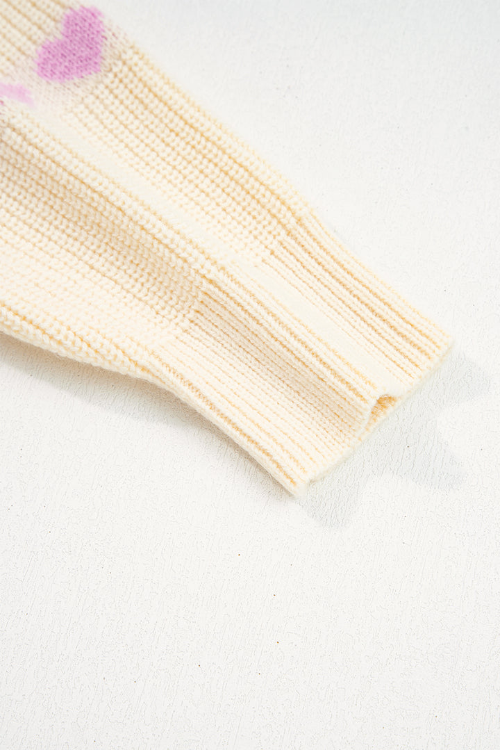 Heart Pattern Valentine Ribbed Knit Sweater