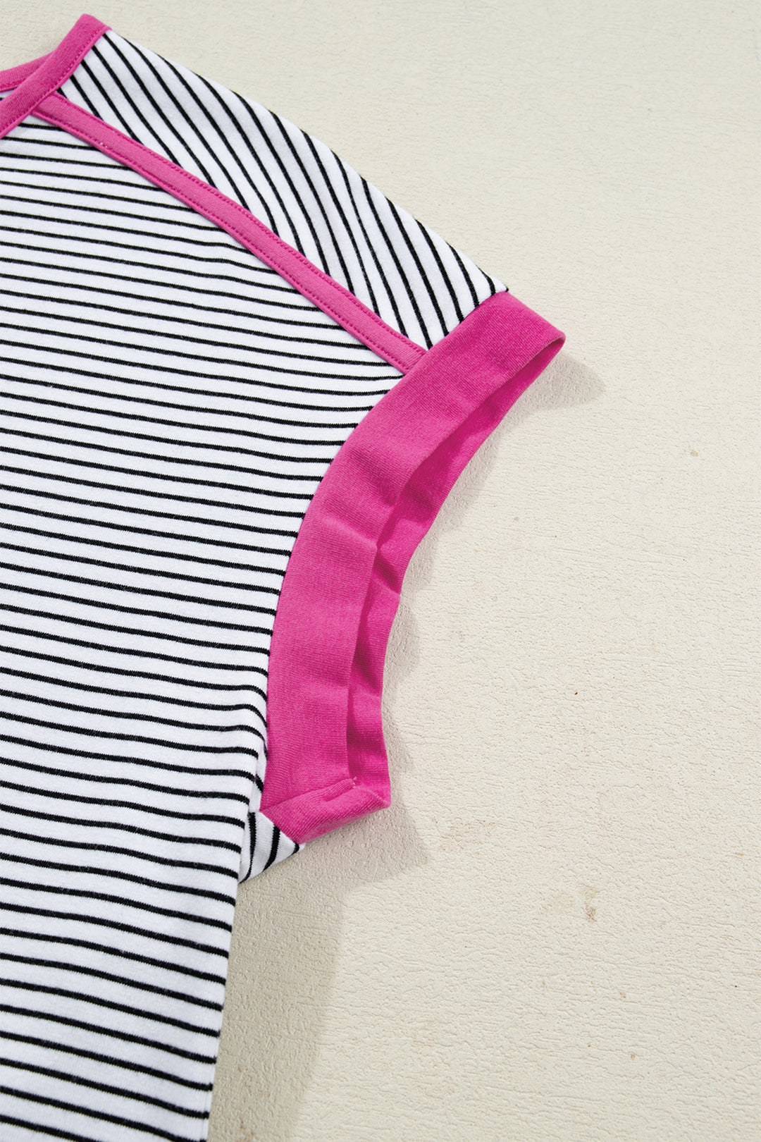 Rose Stripe Contrast Trim Round Neck Summer T Shirt