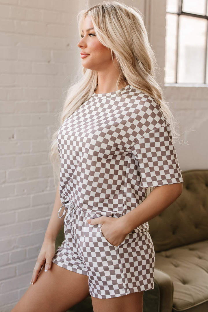 checkered top and short casual 2pcs set 2