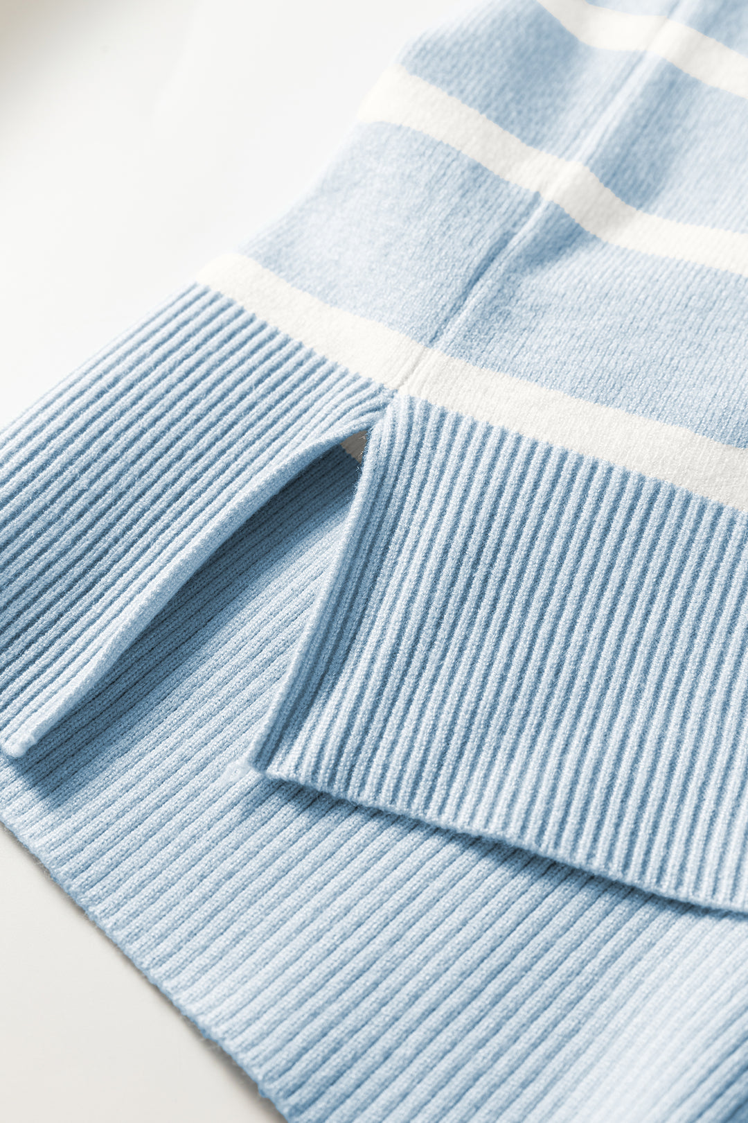 Beau Blue Side Slits Crewneck Short Sleeve Sweater Tee
