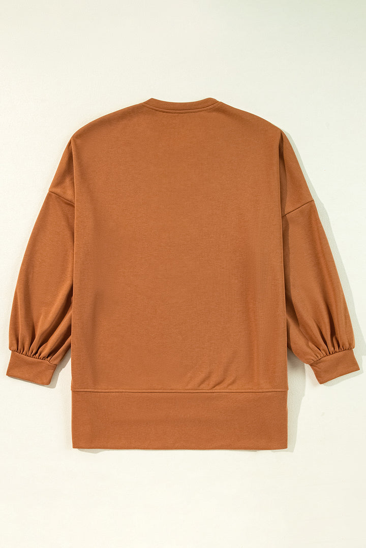 Sequin Happy Halloween Graphic Notched Neck Long Sleeve Loose Top