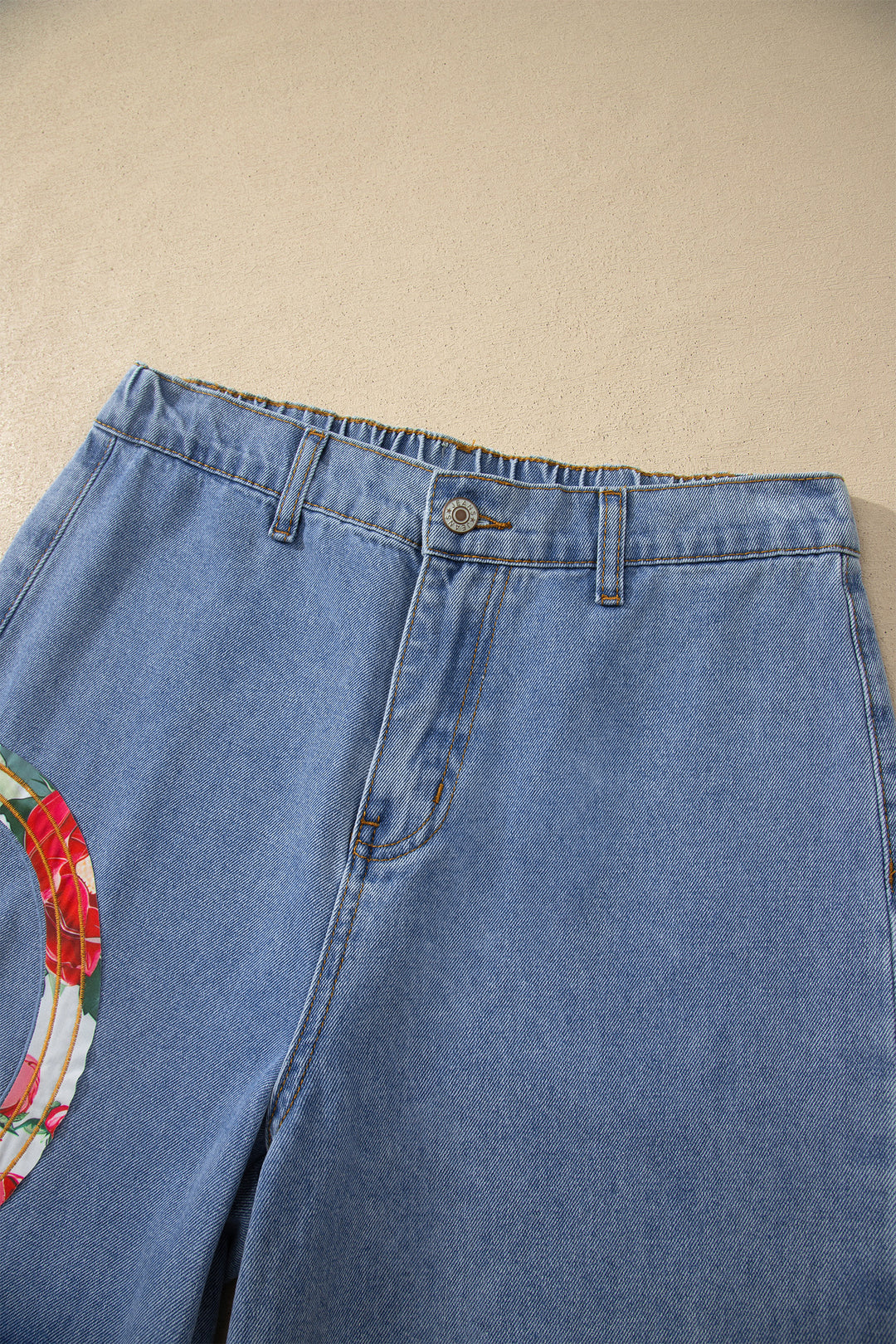 Myosotis Floral Peace Sign Embroidered Patch Wide Leg Jeans