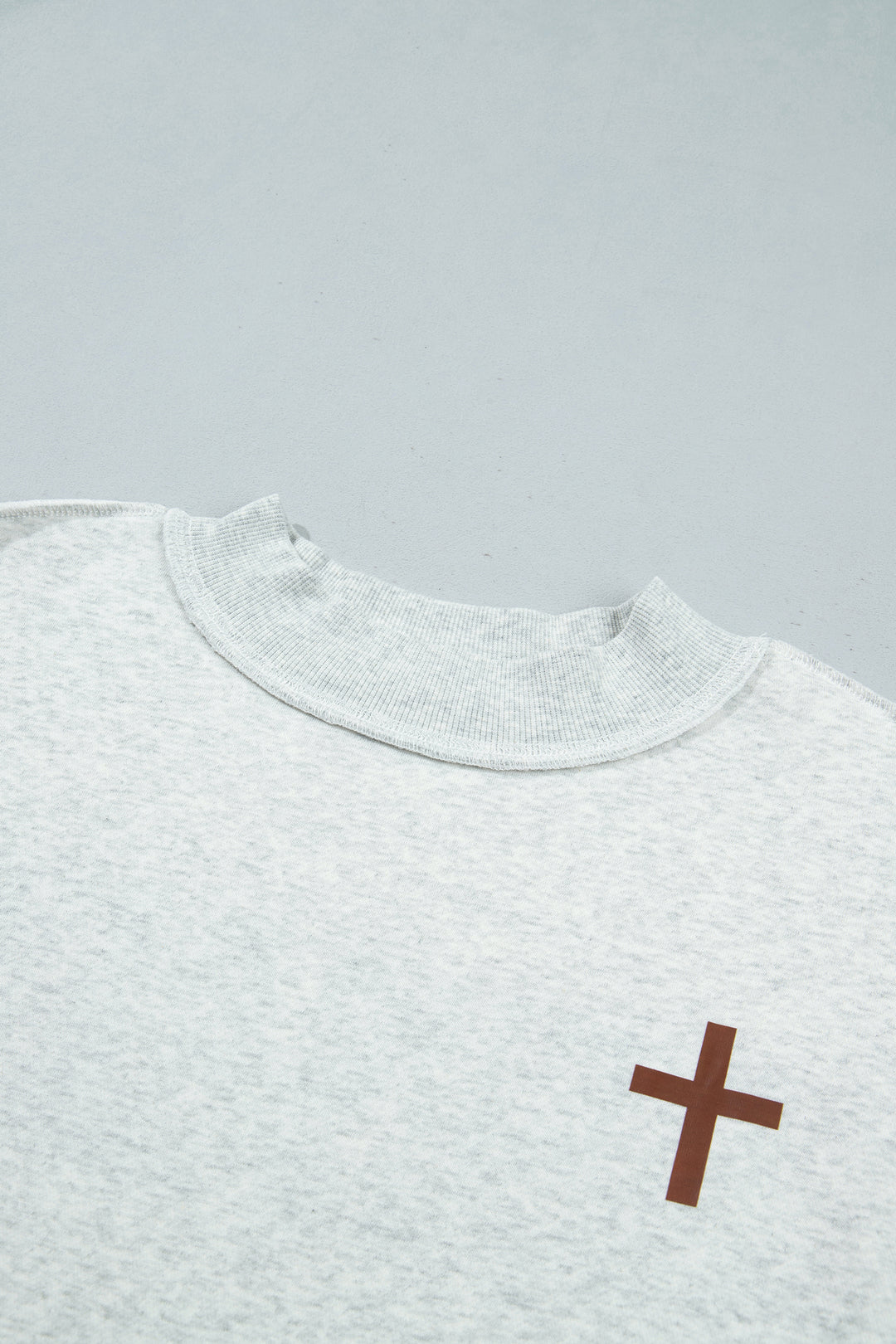 Light Grey Reversible Christian Faith Print Mock Neck Pullover Sweatshirt
