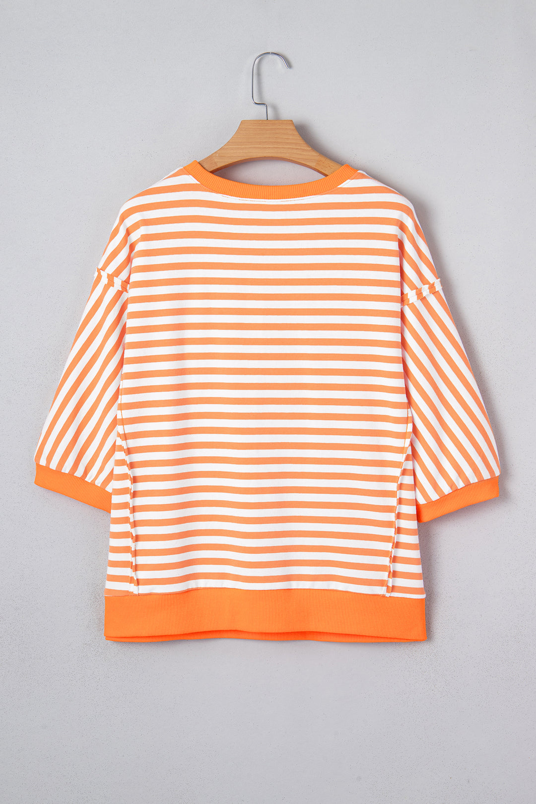 3/4 Sleeve Exposed Seam Patchwork Pullover Top