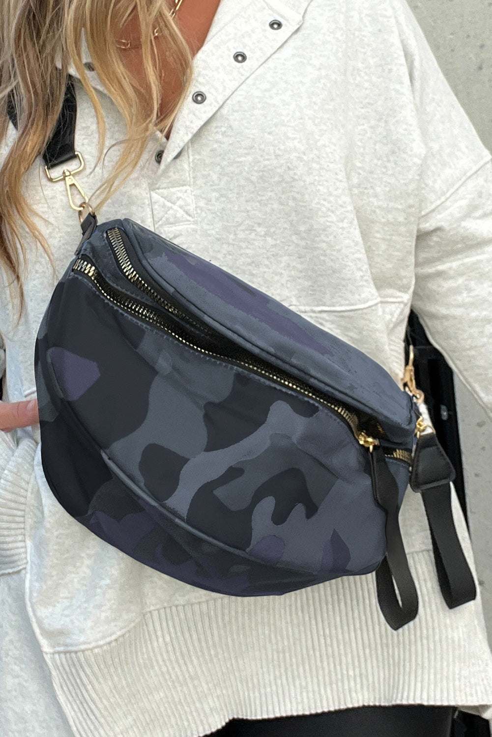 Vineyard Green Camouflage Print Double Zip Fashion Crossbody Bag