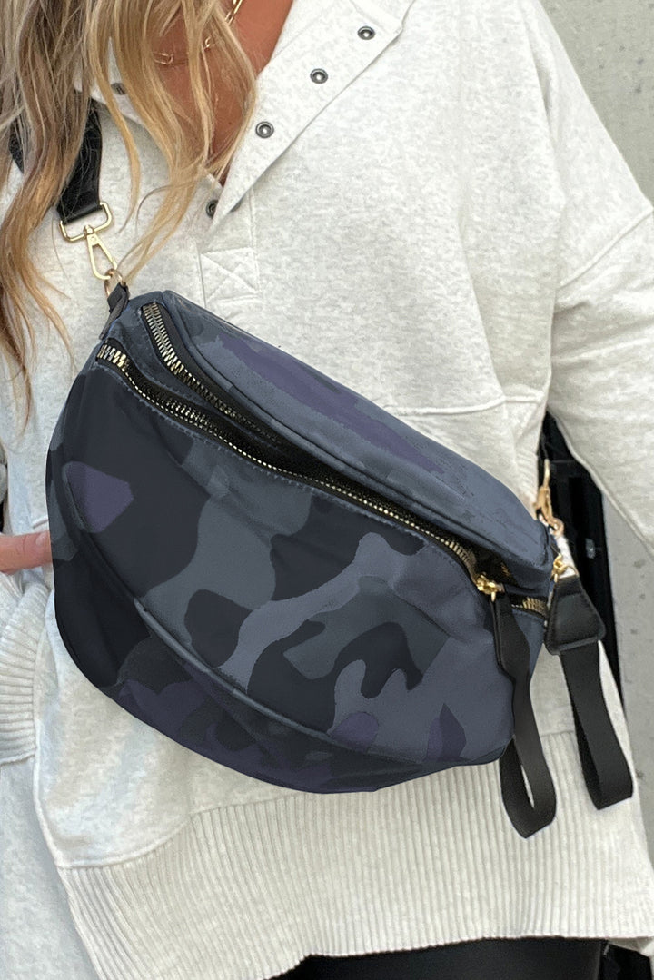 Vineyard Green Camouflage Print Double Zip Fashion Crossbody Bag