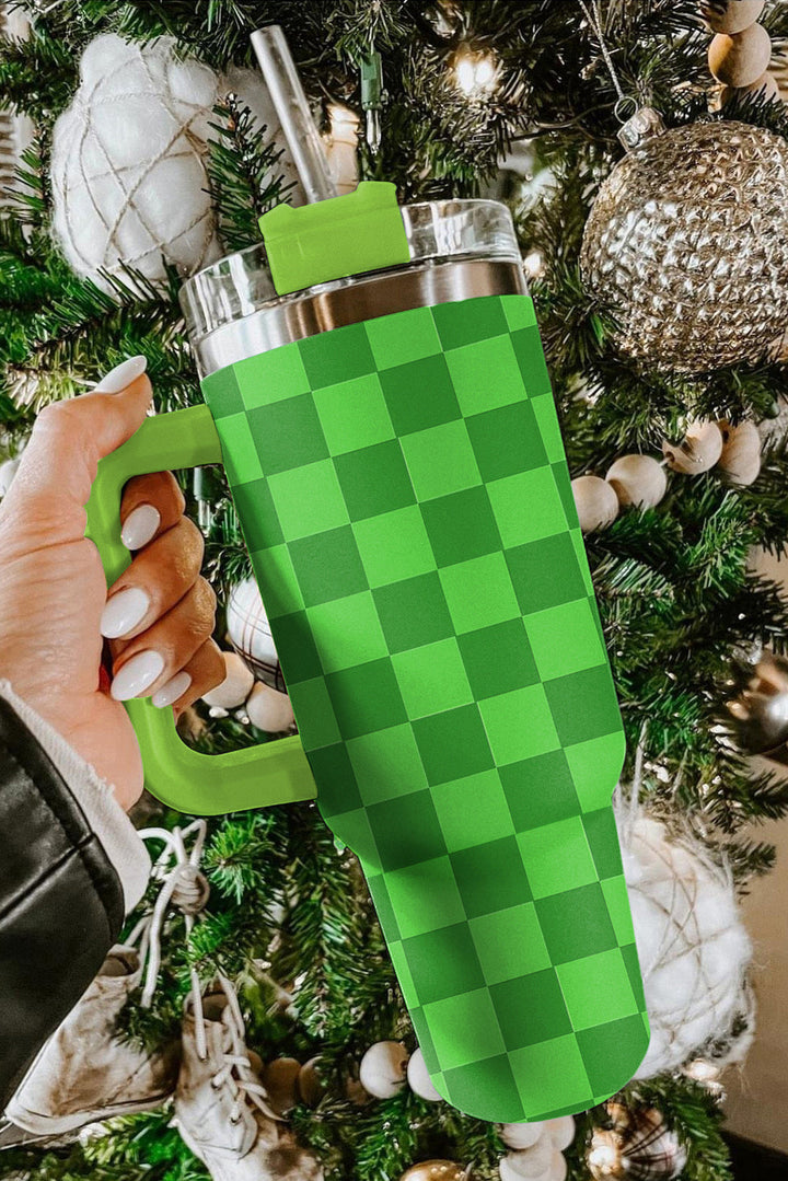 Two Tone Checkered Stainless Tumbler with Handle 40oz