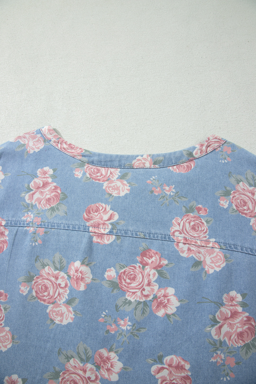 Sky Blue Floral Denim Short Sleeve Top Loose Shorts 2pcs Set