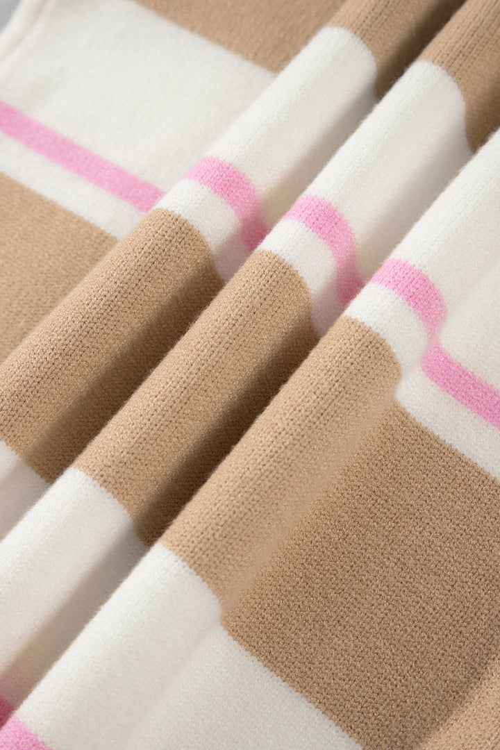 Khaki Stripe Button Placket Long Sleeve Sweater