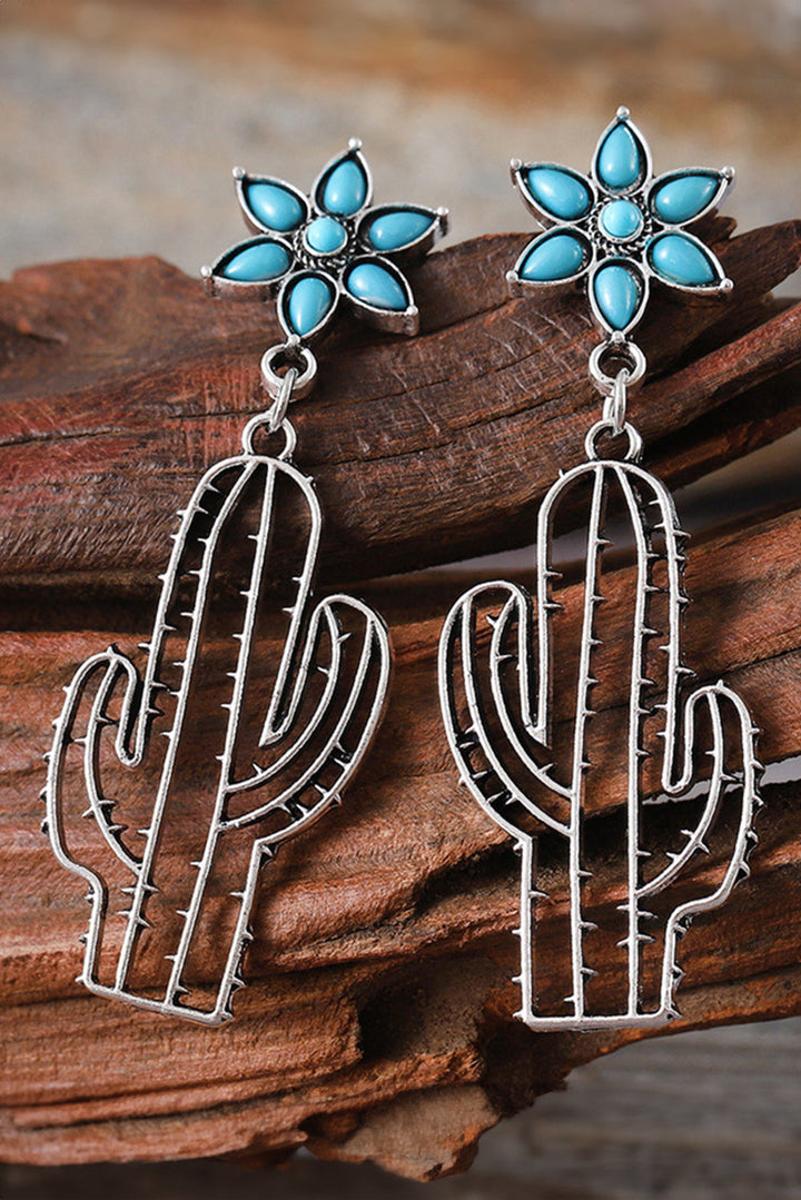 Boucles d'oreilles pendantes en forme de cactus et de fleurs turquoise occidentales