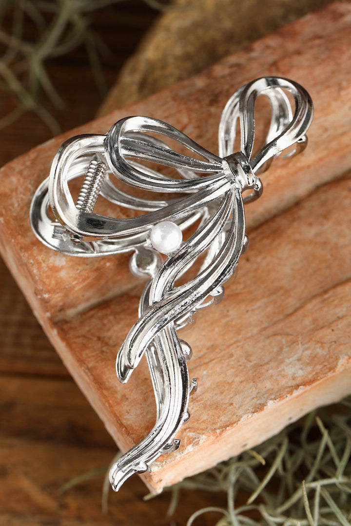 Pearl Decor Bow Knot Alloy Hair Claw Clip