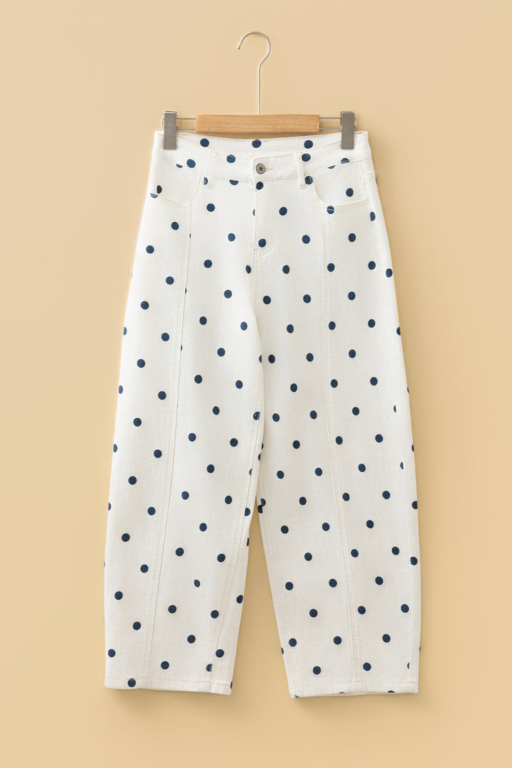 Blue Tailored Seam Polka Dot Print Barrel Casual Jeans