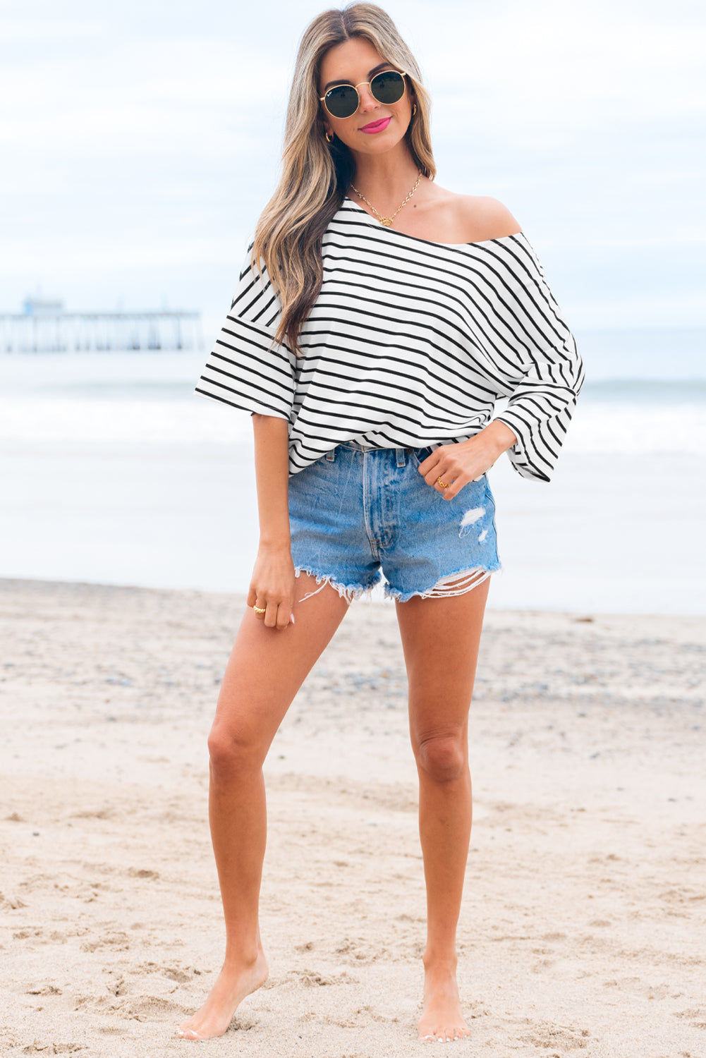 half sleeve scoop neck loose top