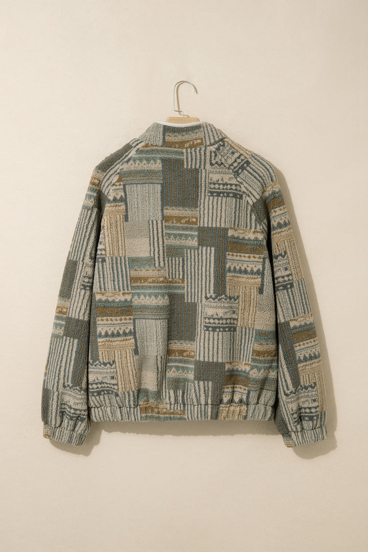 Green Western Print Fleece Pullover Long Sleeve Casual Fit Sweatshirt