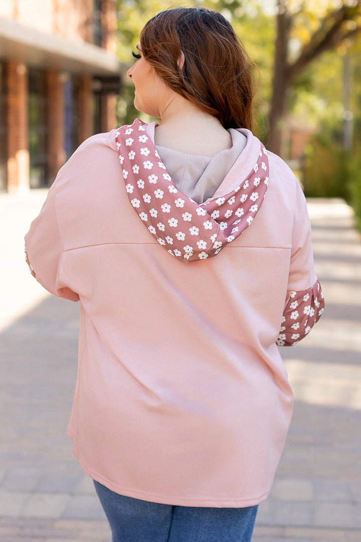 Star Patch Graphic Floral Color Block Drawstring Plus Size Hoodie