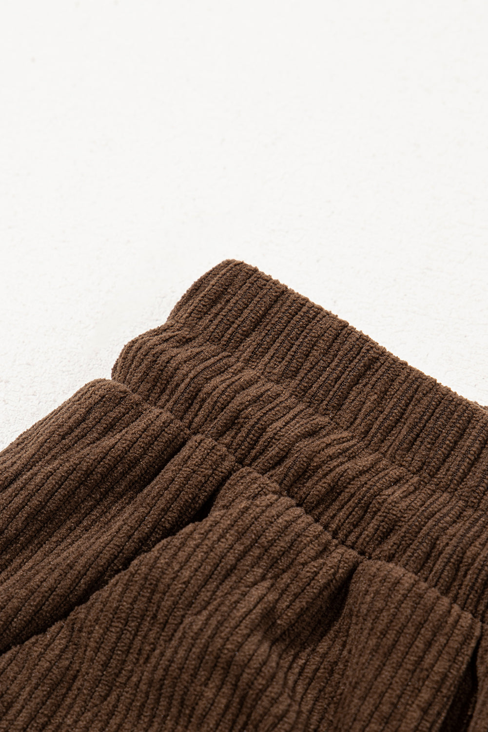 Coffee Tie Elastic Waist Soft Corduroy Pants