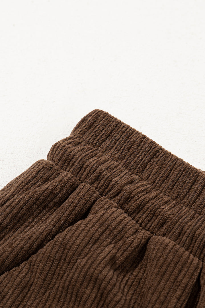 Coffee Tie Elastic Waist Soft Corduroy Pants