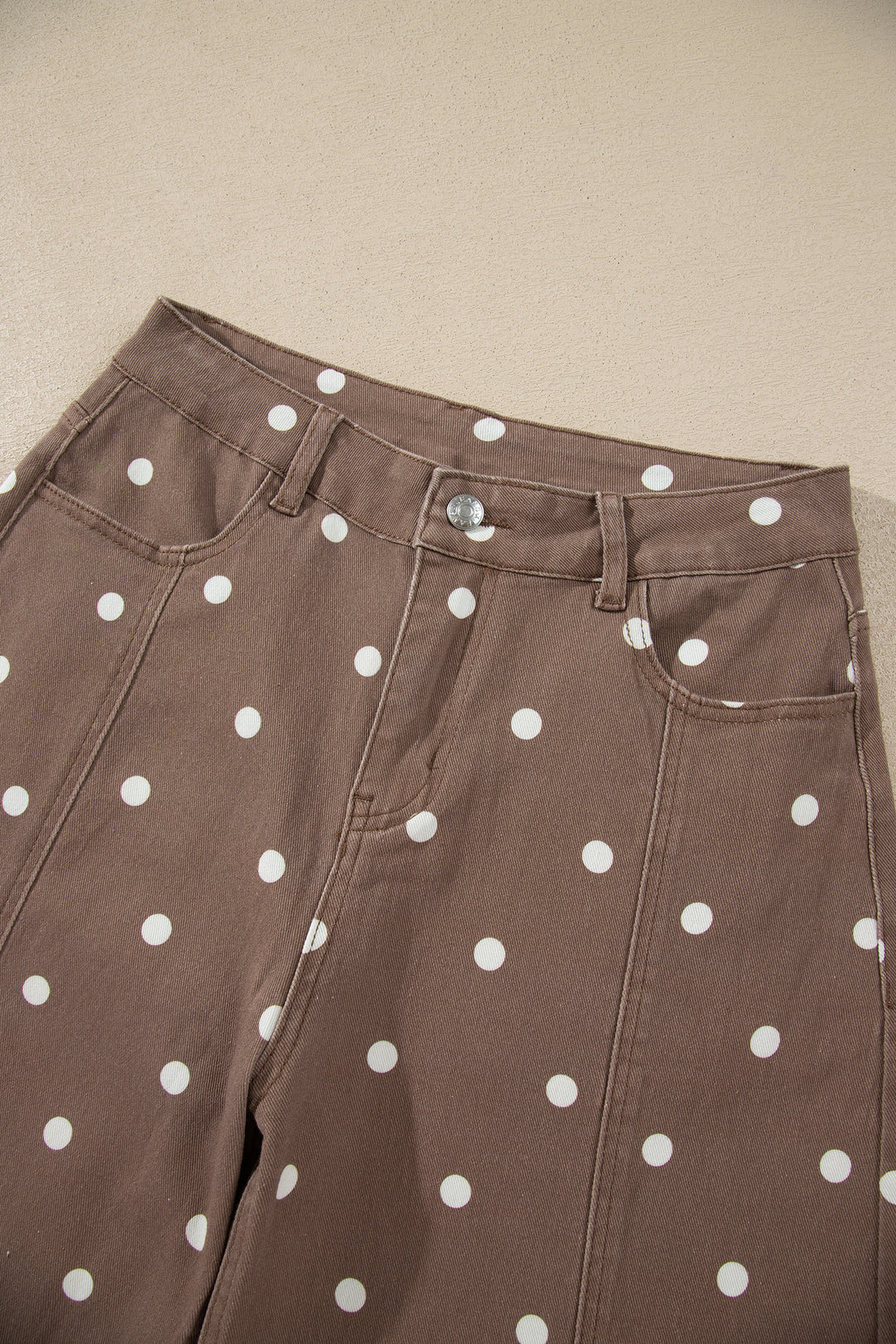 Brown Tailored Seam Polka Dot Print Barrel Casual Jeans