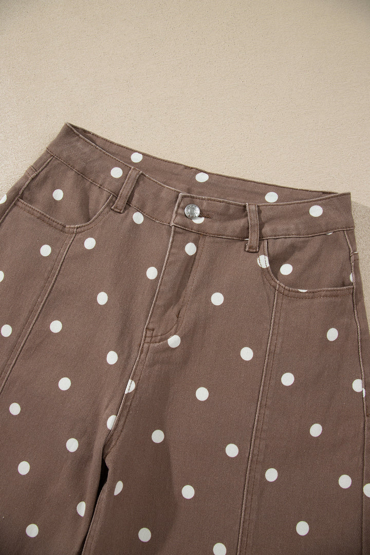Brown Tailored Seam Polka Dot Print Barrel Casual Jeans