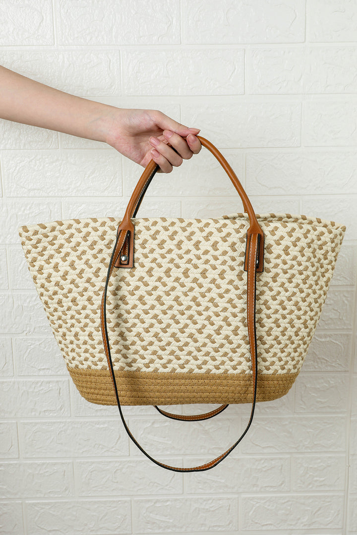 Contrast Woven Leather Handle Single Shoulder Bag