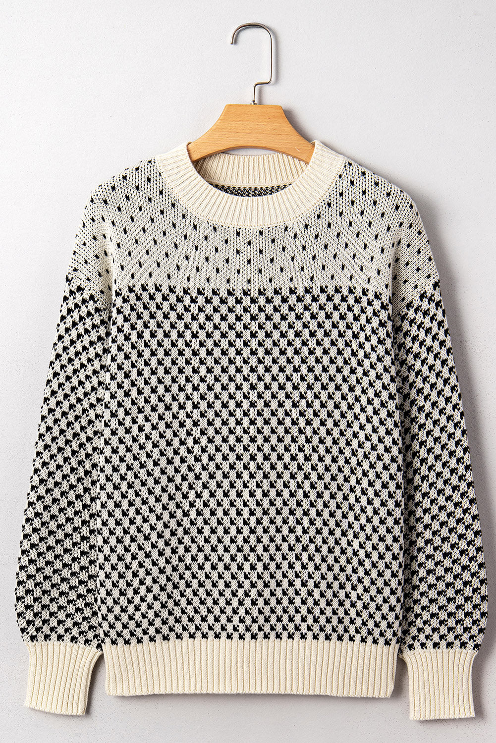 Black Contrast Color Pattern Lantern Sleeve Sweater
