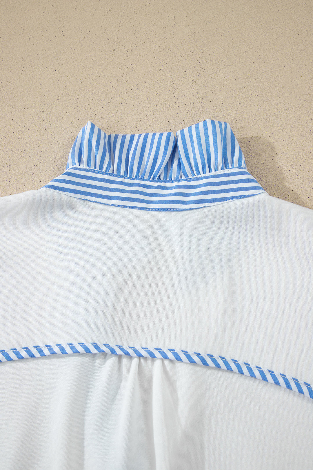 White Striped Frilled Collar Short Sleeve Blouse