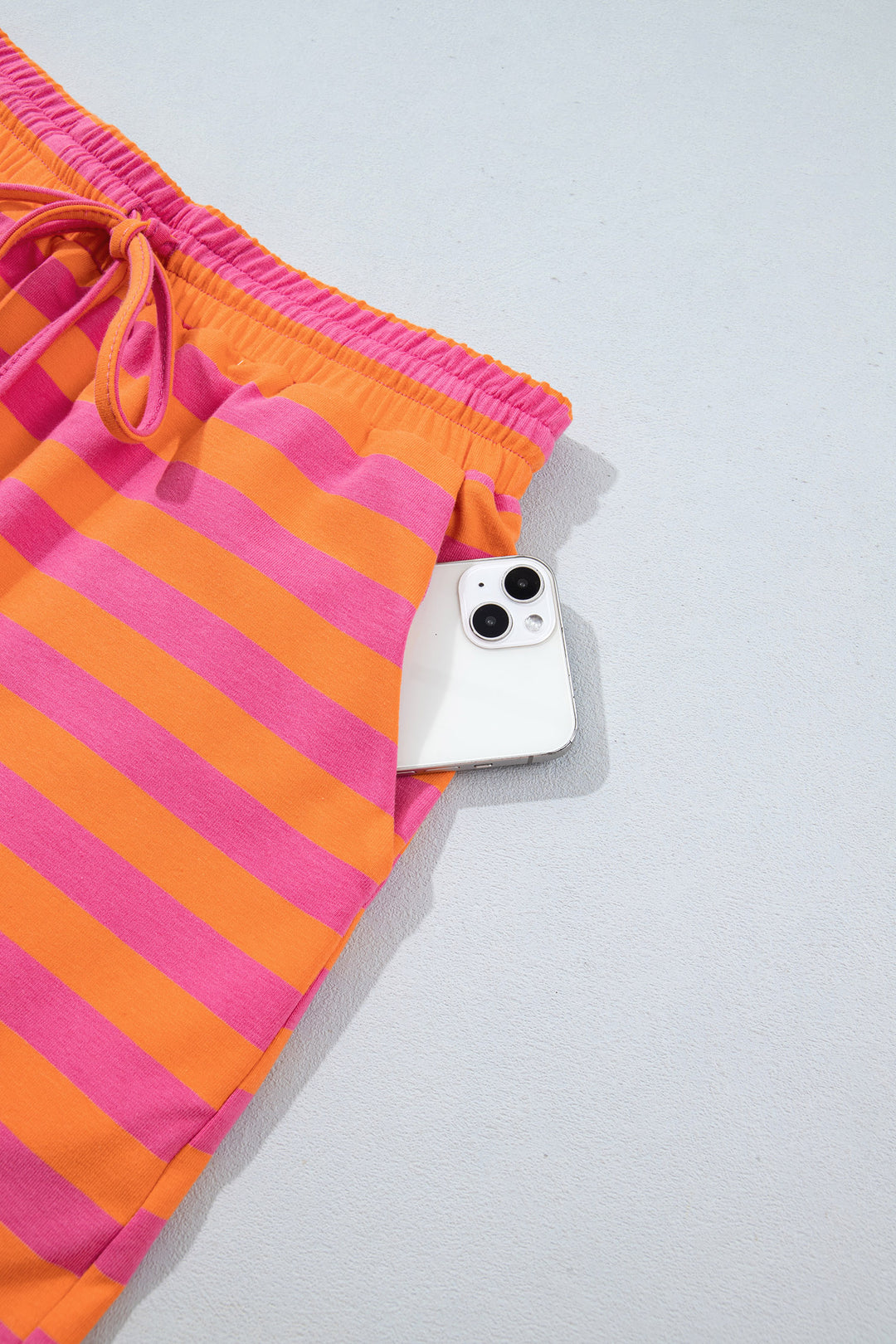 Orange Stripe Color Block Patchwork Mock Neck Pullover Drawstring Mini Skort Set