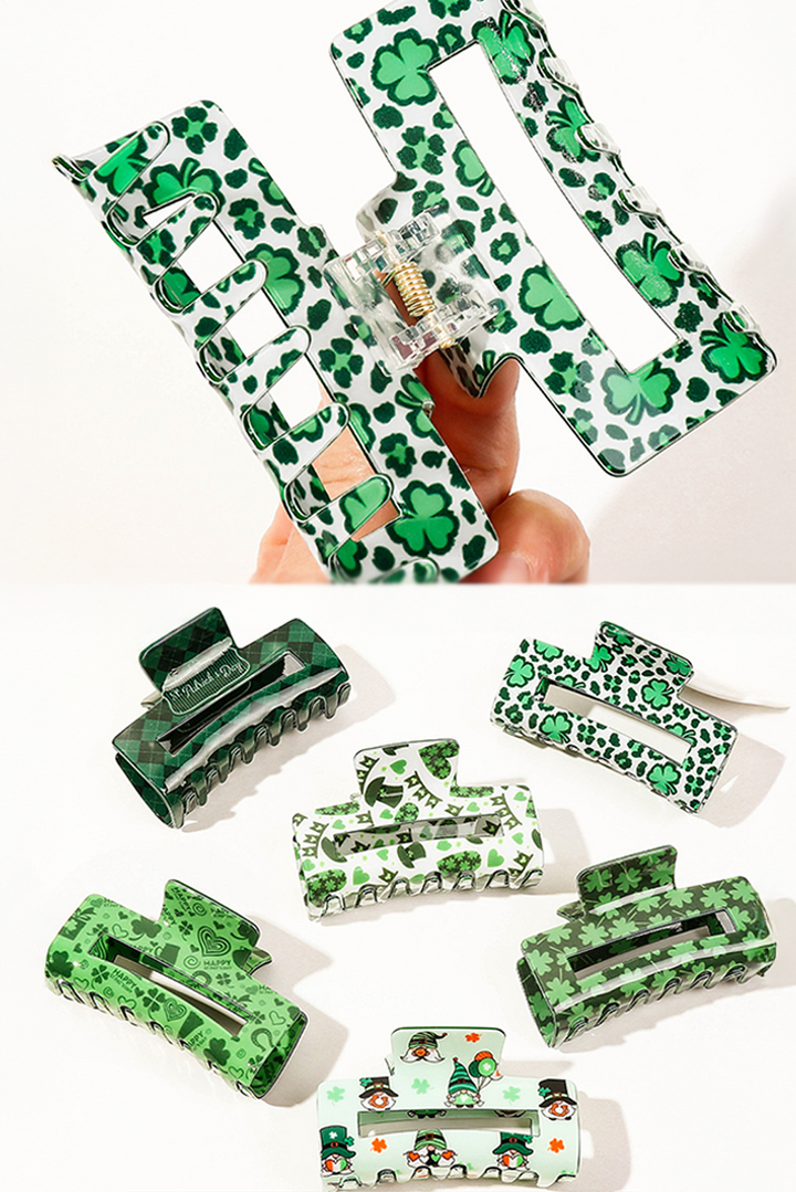 St Patricks Clover Print Hollow Out Square Hair Clip
