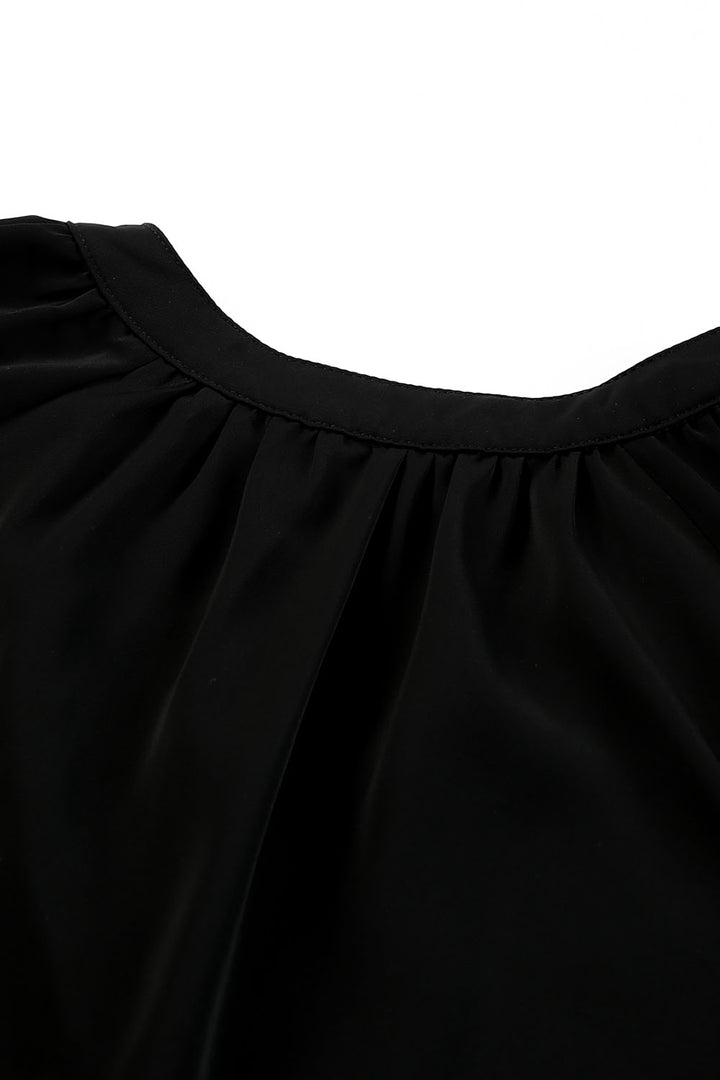Black V Neck Long Puff Sleeve Top