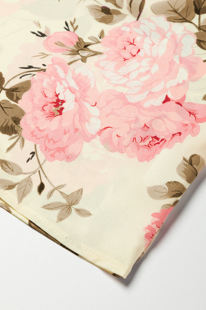Floral Print Lantern Sleeve V-Neck Blouse