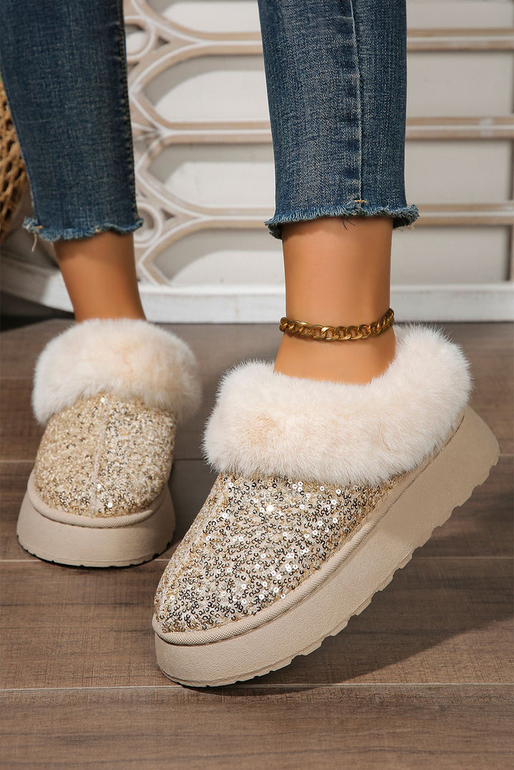 Bottes de neige à semelle épaisse doublées de peluche à paillettes