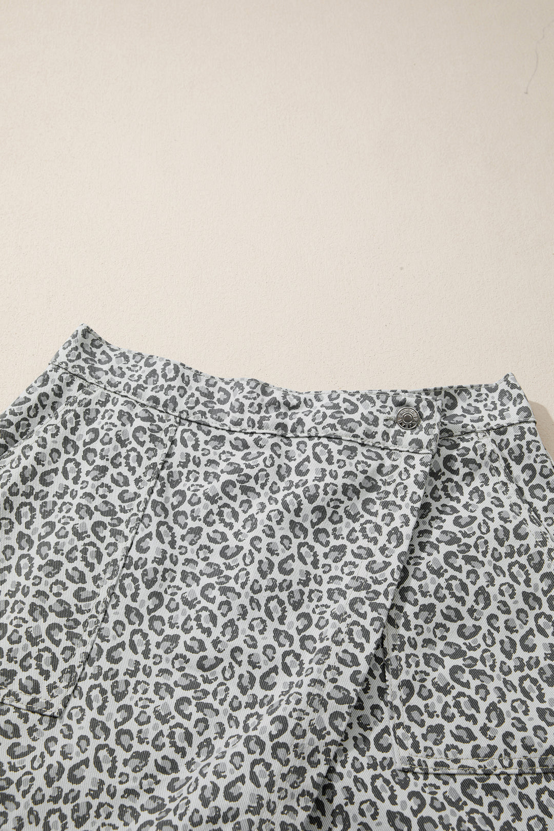 Gray Leopard Print Wrap Front Denim Shorts