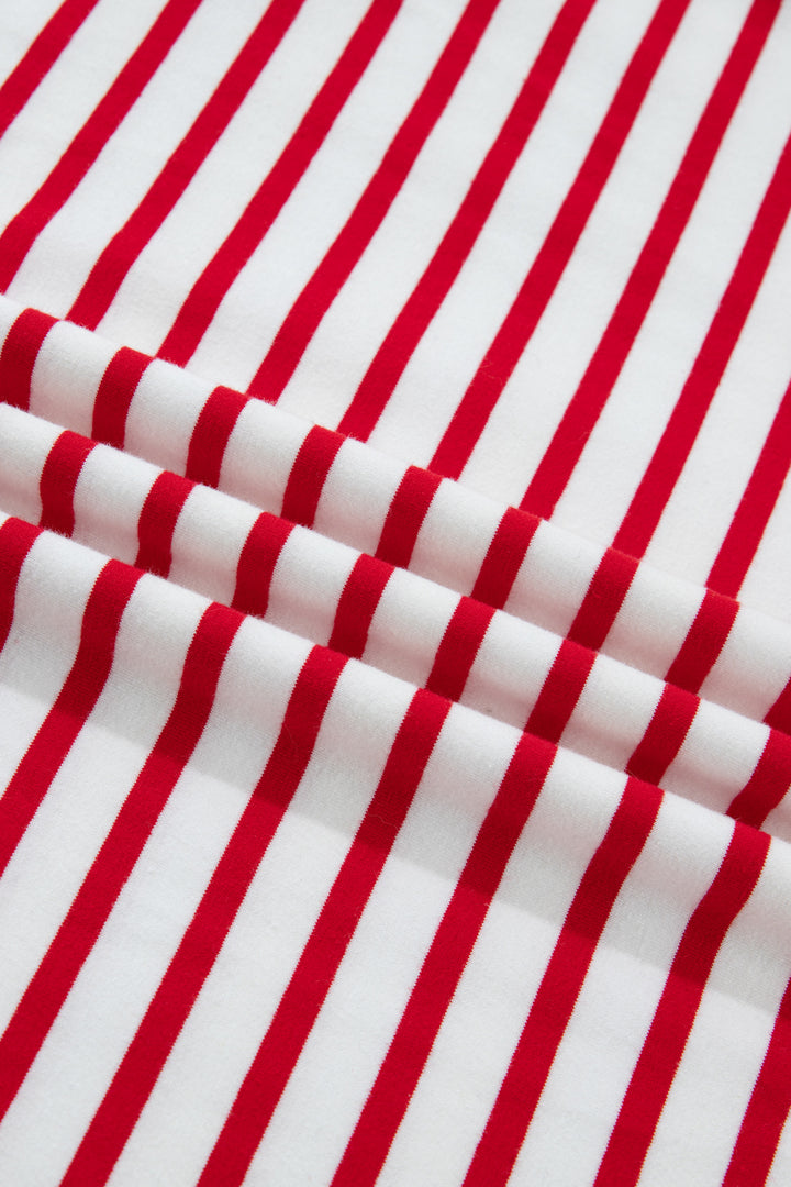 Red Stripe Plus Size Scalloped Trim Round Neck Short Sleeve Top