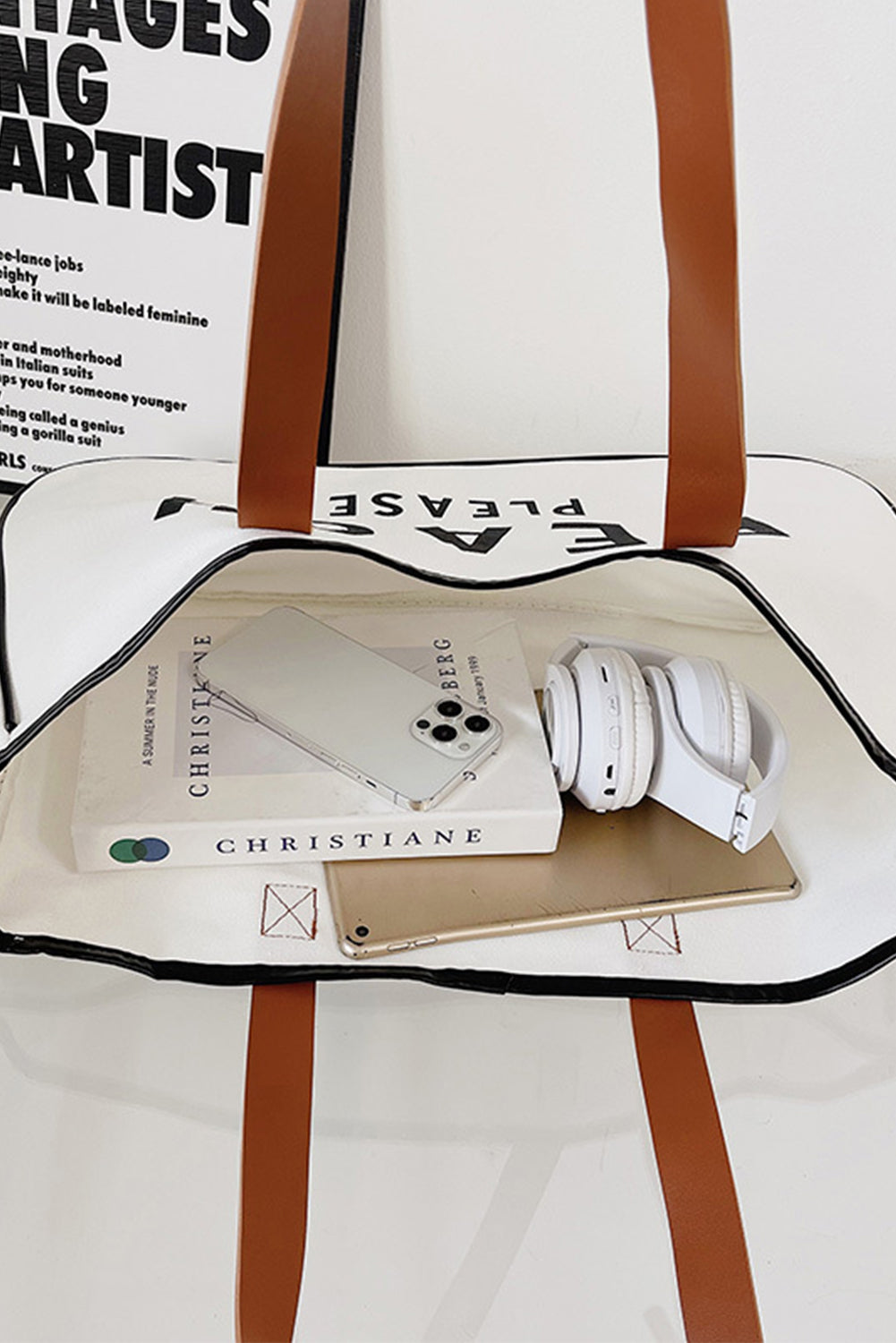 Große Canvas-Tragetasche mit „BEACH PLEASE“-Aufdruck
