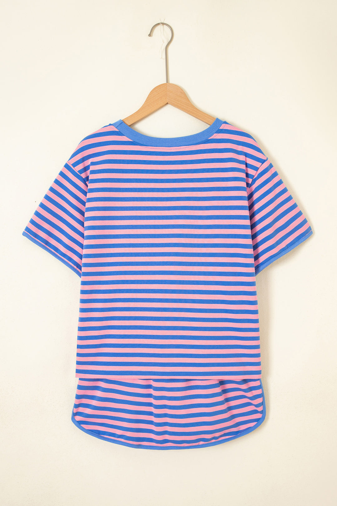 Blue Stripe Relaxed Short Sleeve Top Elastic Waist Skort 2pcs Set