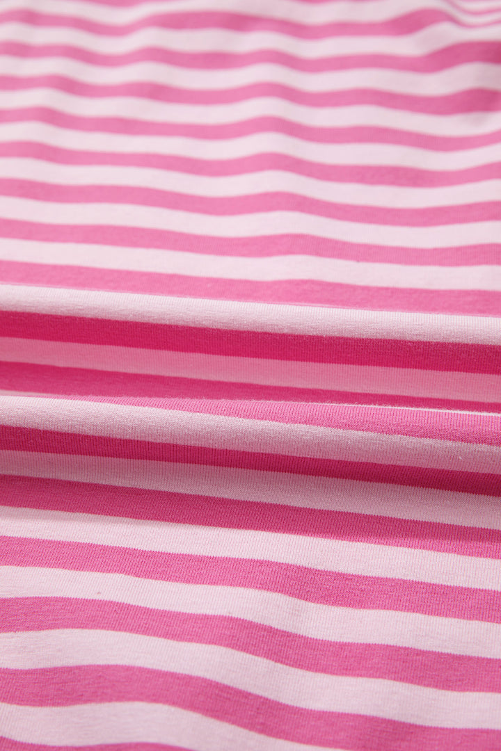 Pink Stripe Cap Sleeve Tee Elastic Waist Shorts 2pcs Outfit