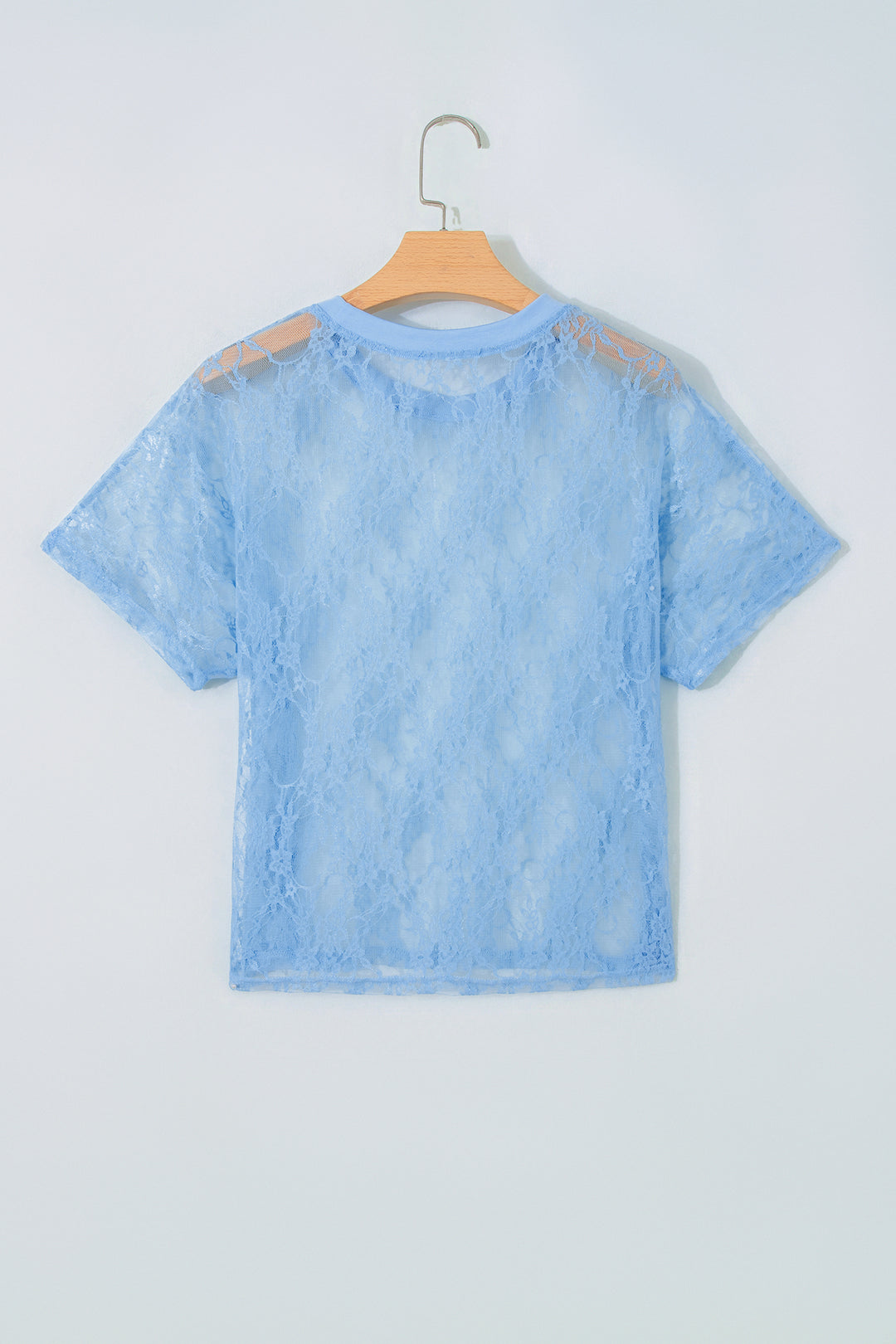 Beau Blue Sheer Floral Lace Boxy Tee