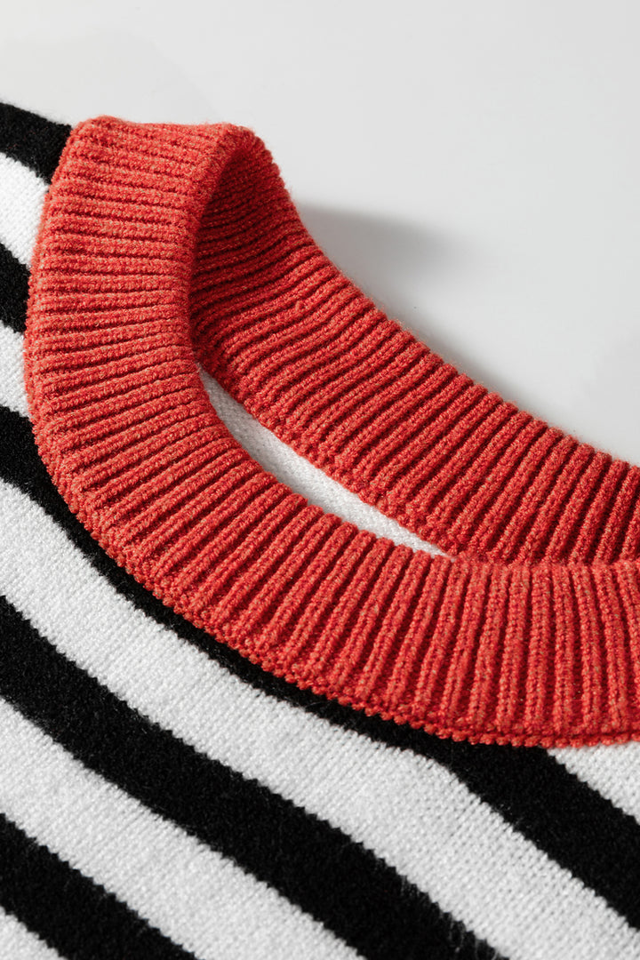 Gray Striped Panels Colorblock Sleeve Chic Sweater