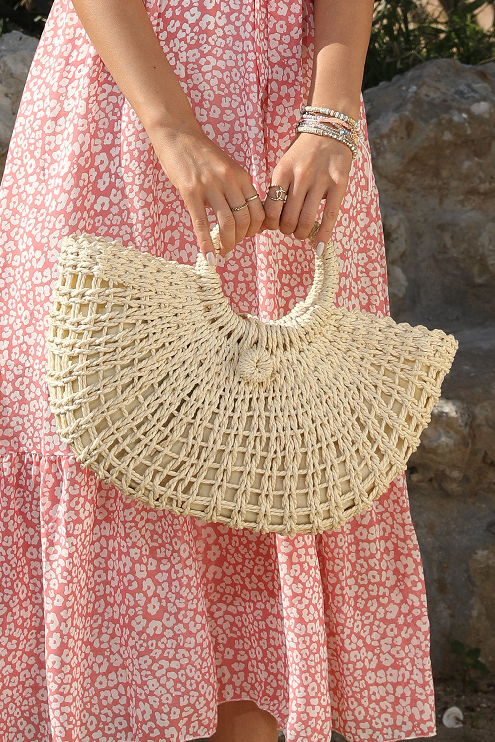 Bamboo Weaving Semicircle Tote Handbag