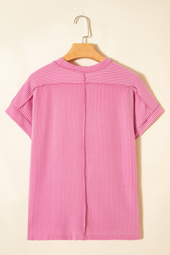 Bonbon Textured Knit Exposed Stitching T-shirt