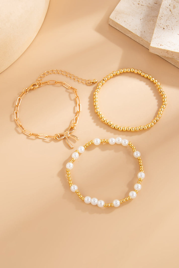 Alloy Plated Bow Chain Pearl Beading Bracelet