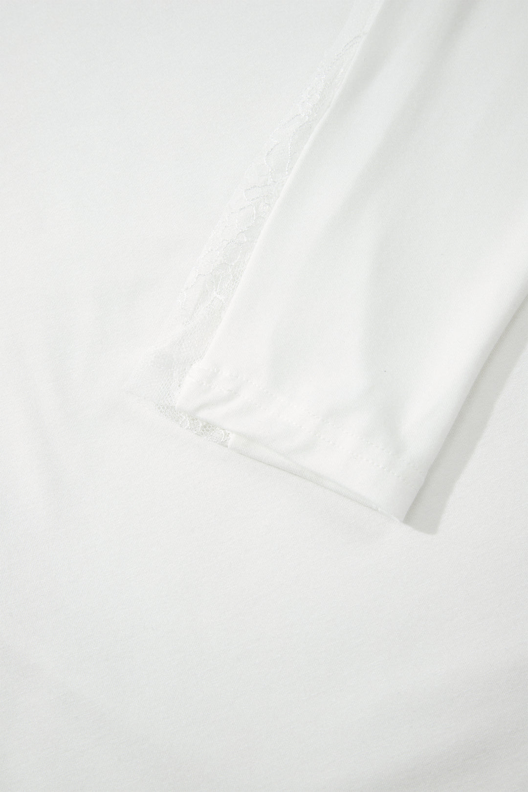 White Lace Patchwork Round Neck Long Sleeve Top