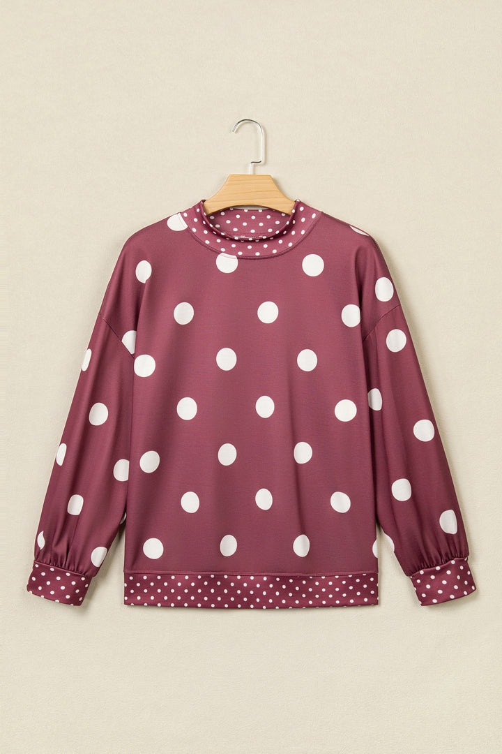 Red Polka Dot Print Contrast Detail Oversized Tunic Sweatshirt